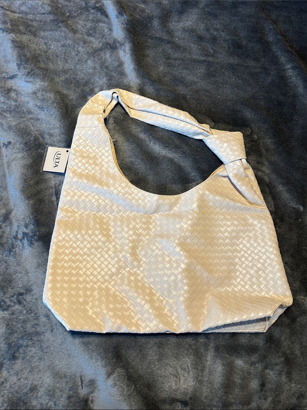 Ulta Beauty Quilted Cream Shoulder Bag with Knotted Handle nwt